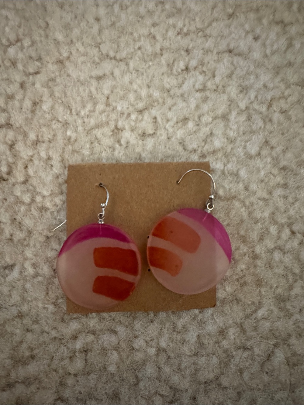Handmade Pink and Orange Resin Disc Drop Earrings - Women Jewelry
